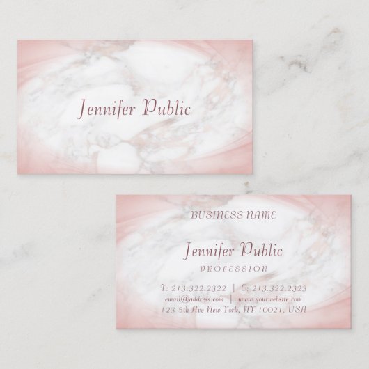 Roos Goud Marmer Modern Elegant Handgeschreven Scr Visitekaartje (Voorkant / Achterkant)