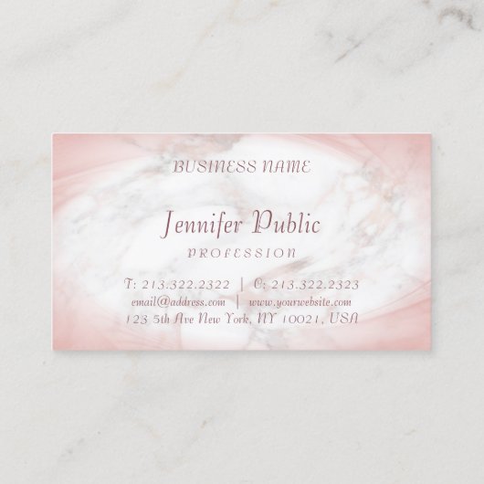 Roos Goud Marmer Modern Elegant Handgeschreven Scr Visitekaartje (Achterkant)