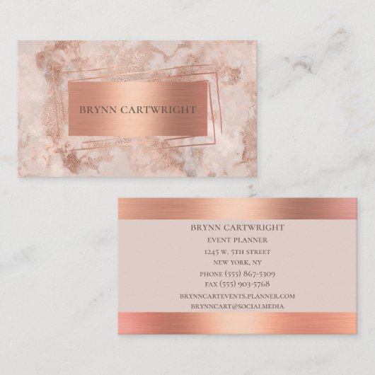 Roos Goud Marmer Modern Elegant Visitekaartje (Voorkant / Achterkant)