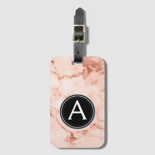 Roos Goud Marmer Monogram Bagagetas Label Bagagelabel