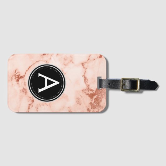 Roos Goud Marmer Monogram Bagagetas Label Bagagelabel (Voorkant (horizontaal))