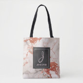 Roos Goud Marmer Monogram Boekentas Tote Bag (Voorkant)