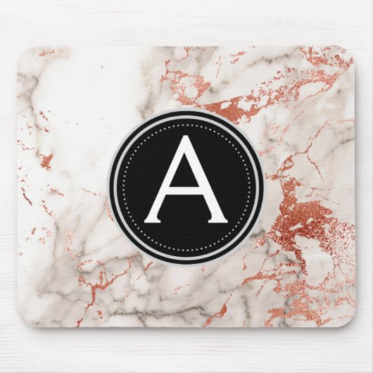 Roos Goud Marmer Monogrammed Moderne Muismat (Voorkant)