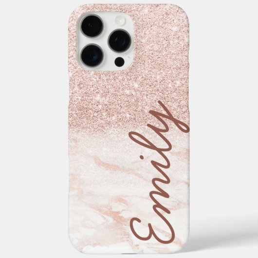 Roos Goud Marmer Ombre Glitter Aangepaste Naam Case-Mate iPhone Case (Achterkant)