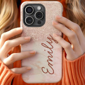 Roos Goud Marmer Ombre Glitter Aangepaste Naam Case-Mate iPhone Case