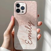 Roos Goud Marmer Ombre Glitter Aangepaste Naam Case-Mate iPhone Case