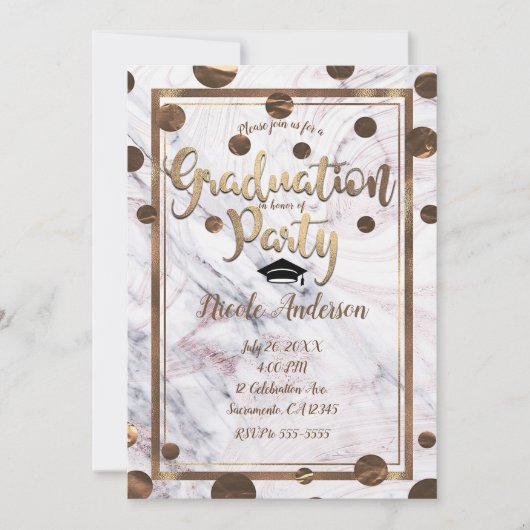 Roos Goud Marmer Swirl Brons Koper Afstuderen Kaart (Voorkant)