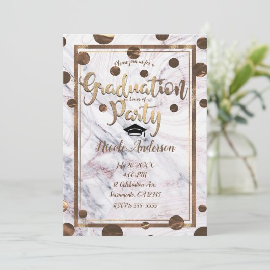 Roos Goud Marmer Swirl Brons Koper Afstuderen Kaart (Staand voorkant)