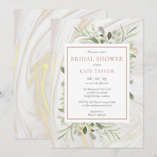 Roos Goud Marmer Waterverf Groen Vrijgezellenfeest Kaart (Voorkant / Achterkant)