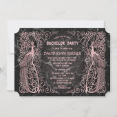 Roos Goud Marmeren Art Deco Pauw bruiloft Uitnodig Kaart (Voorkant)