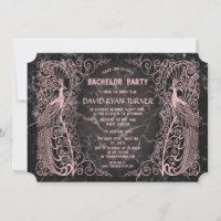 Roos Goud Marmeren Art Deco Pauw bruiloft Uitnodig