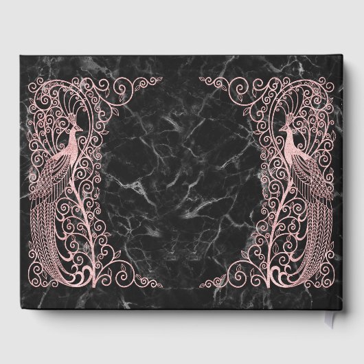 Roos Goud Marmeren Art Deco Pauw Huwelijk Gastenboek (Achterkant)