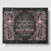 Roos Goud Marmeren Art Deco Pauw Huwelijk Gastenboek (Voorkant)