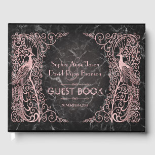 Roos Goud Marmeren Art Deco Pauw Huwelijk Gastenboek
