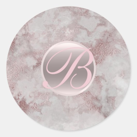 Roos Goud Marmeren Glam Modern Monogram Initiaal Ronde Sticker (Voorkant)