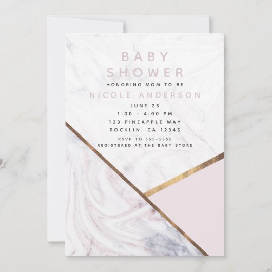 Roos Goud Marmeren Werveltje Blush Roze Baby showe Kaart (Voorkant)