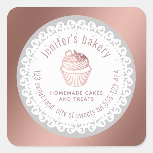 Roos goud met een olieafdruk Homemade cupcakes en  Vierkante Sticker (Voorkant)