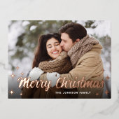 Roos goud met kerstfeestjes folie feestdagen briefkaart (Voorkant)