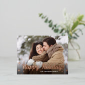 Roos goud met kerstfeestjes folie feestdagen briefkaart (Staand Voorkant)