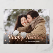 Roos goud met kerstfeestjes folie feestdagen briefkaart (Voorkant)