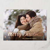 Roos goud met kerstfeestjes folie feestdagenkaart (Voorkant)