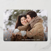 Roos goud met kerstfeestjes folie feestdagenkaart (Voorkant)