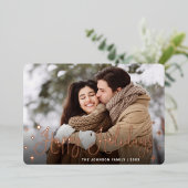 Roos goud met kerstfeestjes folie feestdagenkaart (Staand Voorkant)