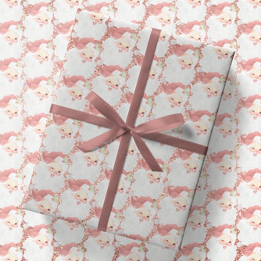  roos goud metaalglitter santa kerst cadeaupapier