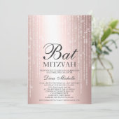 Roos goud metalen strijklampjes chic Bat Mitzvah Kaart (Staand voorkant)