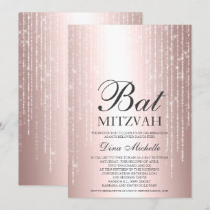 Roos goud metalen strijklampjes chic Bat Mitzvah Kaart