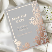Roos Goud Metallic Bloemen Bruiloft Save the Date Folie Uitnodiging Briefkaart