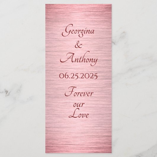 Roos Goud Metallic Bruiloft Receptie Menu (Achterkant)