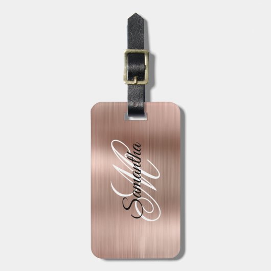 Roos Goud Metallic Fancy Monogram Bagagelabel (Voorkant verticaal)