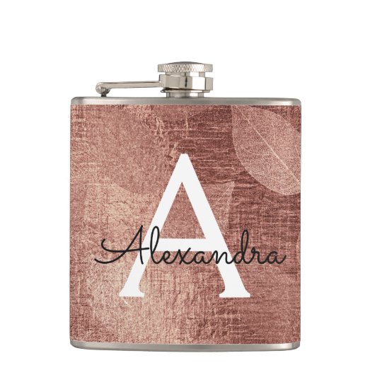 Roos goud metallic Folie glam monogram Initiaal Heupfles (Voorkant)