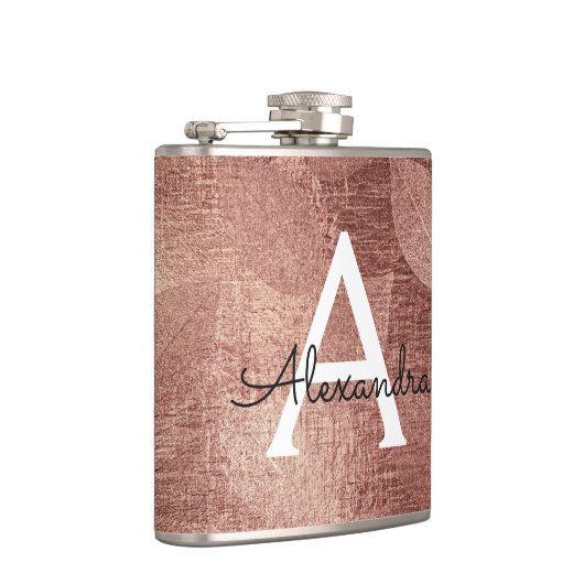 Roos goud metallic Folie glam monogram Initiaal Heupfles (Rechts)