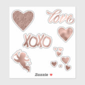 Roos Goud Metallic Glitter Love Heart Set Sticker (Vel)