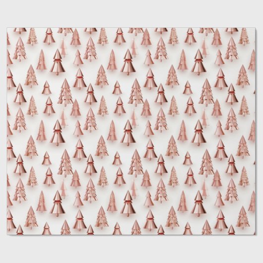 Roos Goud Metallic Look Kerstbomen Cadeaupapier (Vlak)