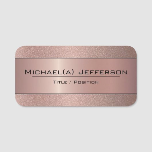Roos Goud Metallic Shimmer Roze & Glitter Textuur Naamplaatje (Voorkant)