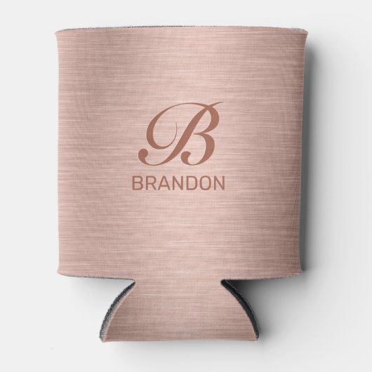 Roos Goud Metallic Textuur Monogram Blikjeskoeler (Voorkant)