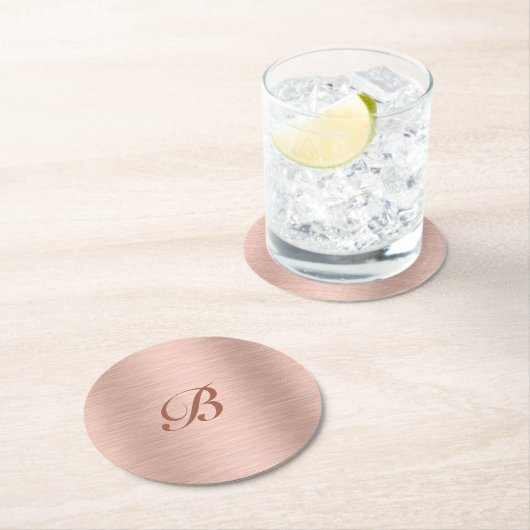 Roos Goud Metallic Textuur Monogram Ronde Kartonnen Onderzetter (Insitu)