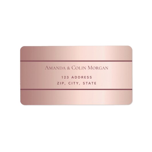 Roos goud metallisch modern minimalistisch huwelij etiket (Voorkant)