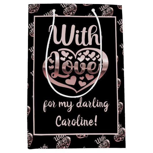 Roos goud metallisch uitziende Valentijn hartliefd Medium Cadeauzakje (Voorkant)