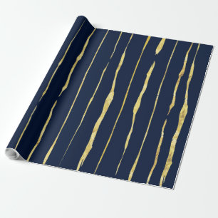 Roos-goud & Midnight-blauw Abstracte Stripes Cadeaupapier