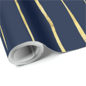 Roos-goud & Midnight-blauw Abstracte Stripes Cadeaupapier (Rol Hoek)
