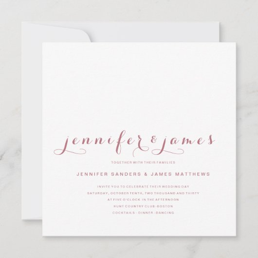 Roos Goud Minimal Script Modern Photo Wedding Kaart (Voorkant)