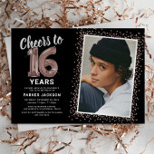 Roos Goud Modern 16e Verjaardagsfoto Kaart