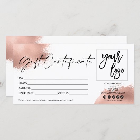 roos goud modern cadeaukaartcertificaat toevoegen  (Voorkant / Achterkant)