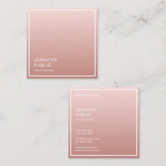 Roos Goud Modern Eenvoudig Ontwerp Elegante Sjablo Vierkante Visitekaartje (Voorkant / Achterkant)