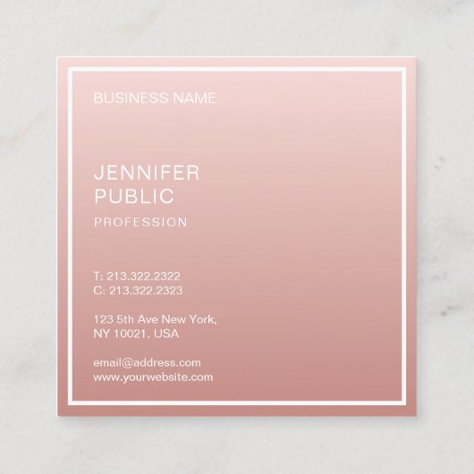 Roos Goud Modern Eenvoudig Ontwerp Elegante Sjablo Vierkante Visitekaartje (Achterkant)