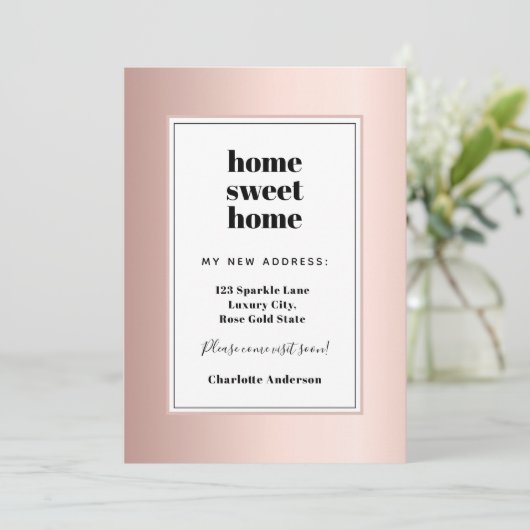 Roos goud modern minimalistisch thuis zoet huis be aankondiging (Staand voorkant)